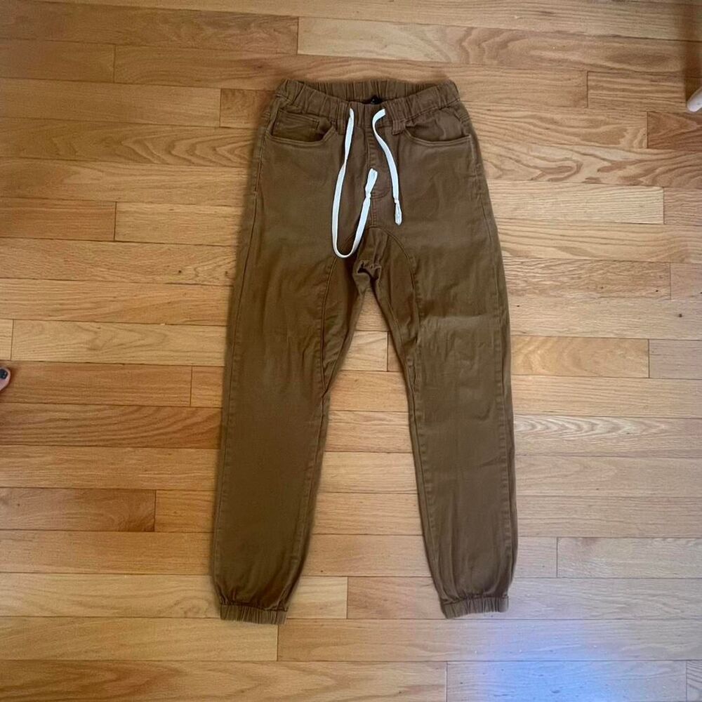 Victorious Tan Khaki Joggers Pants Unisex Men's S Drawstring